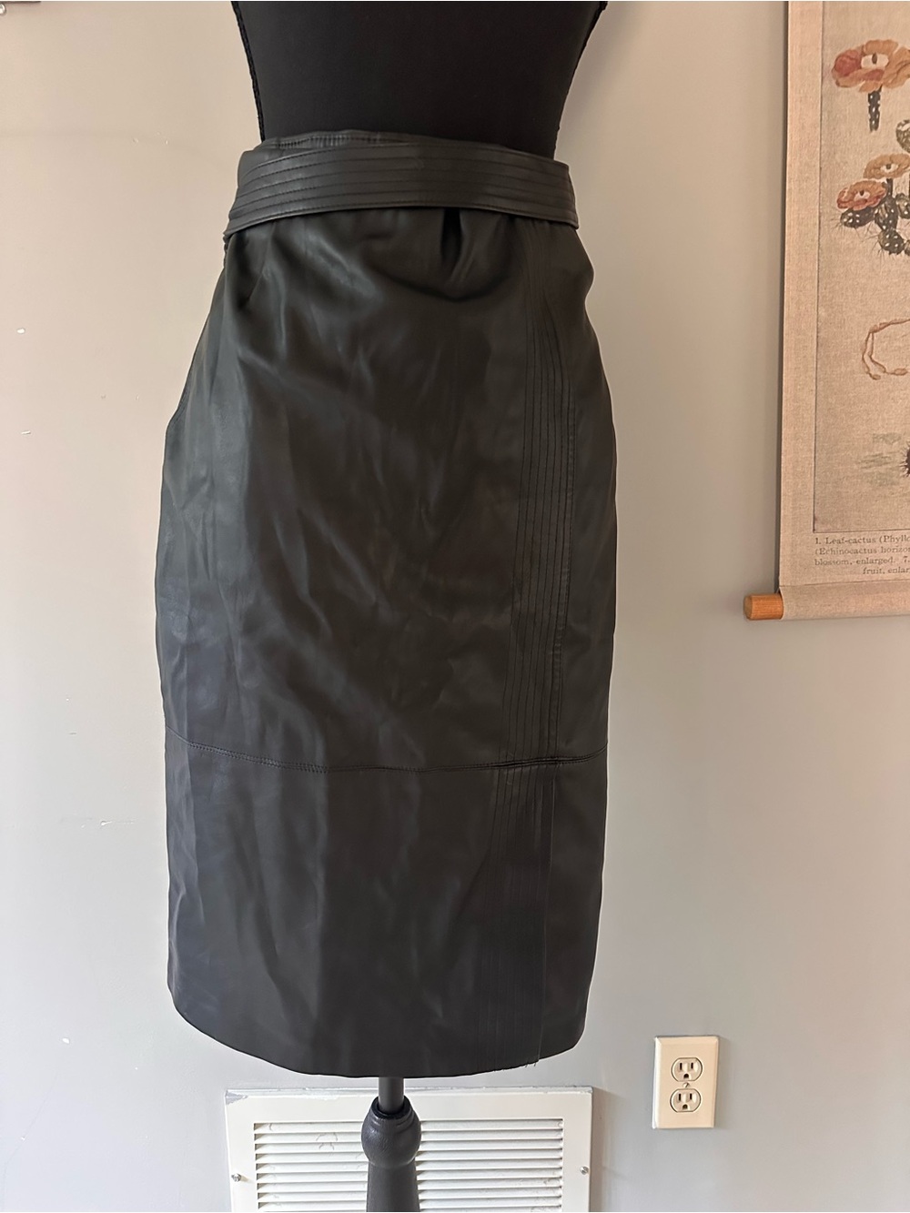 Faux Leather Midi Skirt with Belt
